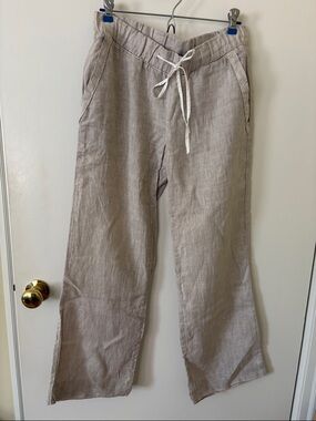 James Perse Beige Drawstring Straight-Leg Linen Pants